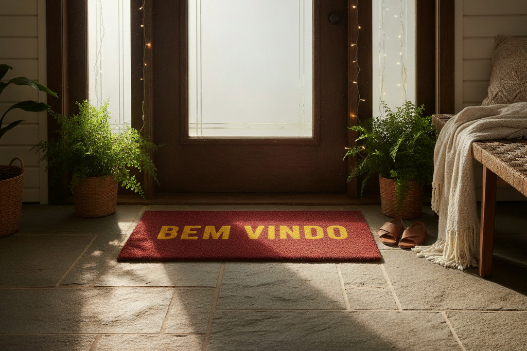 Tapete Bem Vindo vermelho com letra amarela