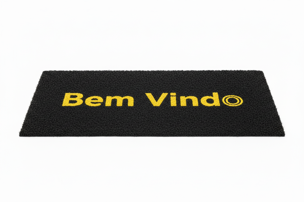 Tapete Bem Vindo preto com letra amarela