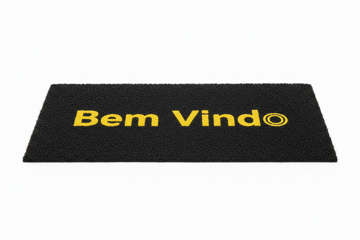 Tapete Bem Vindo preto com letra amarela