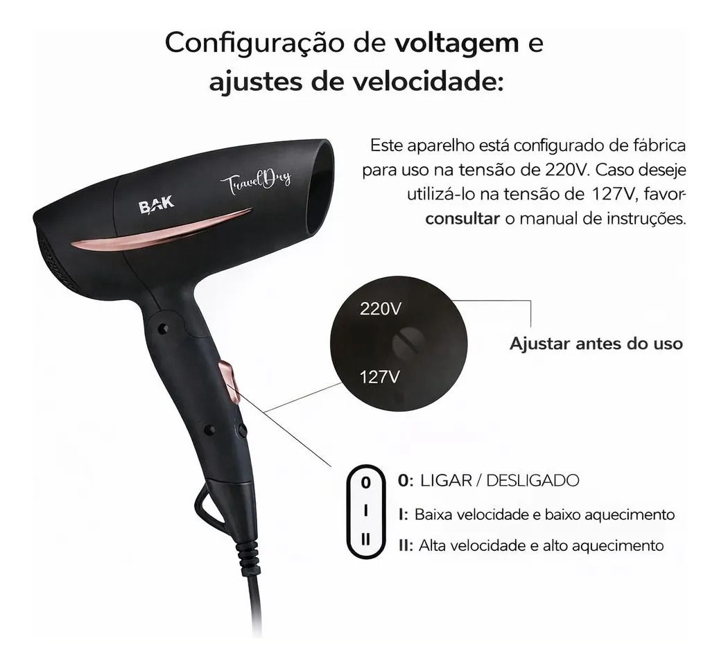 ✨💨 Secador de Cabelo Dobrável BAK ✨💨