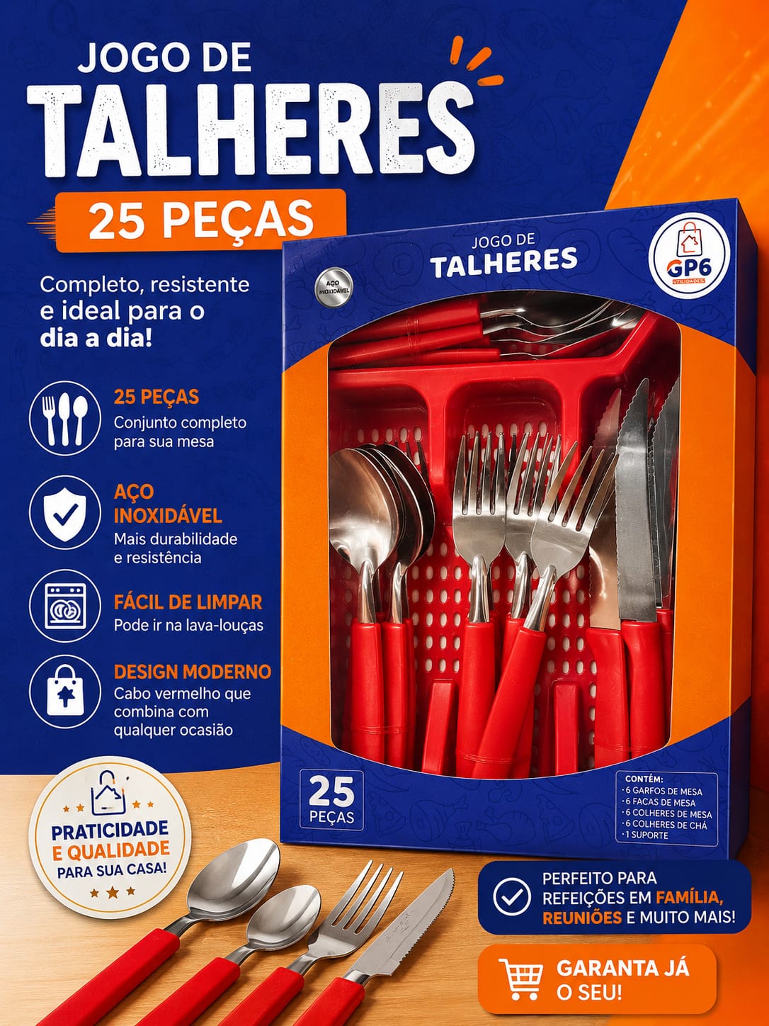Jogo de Talheres com Suporte Organizador — 25 Peças