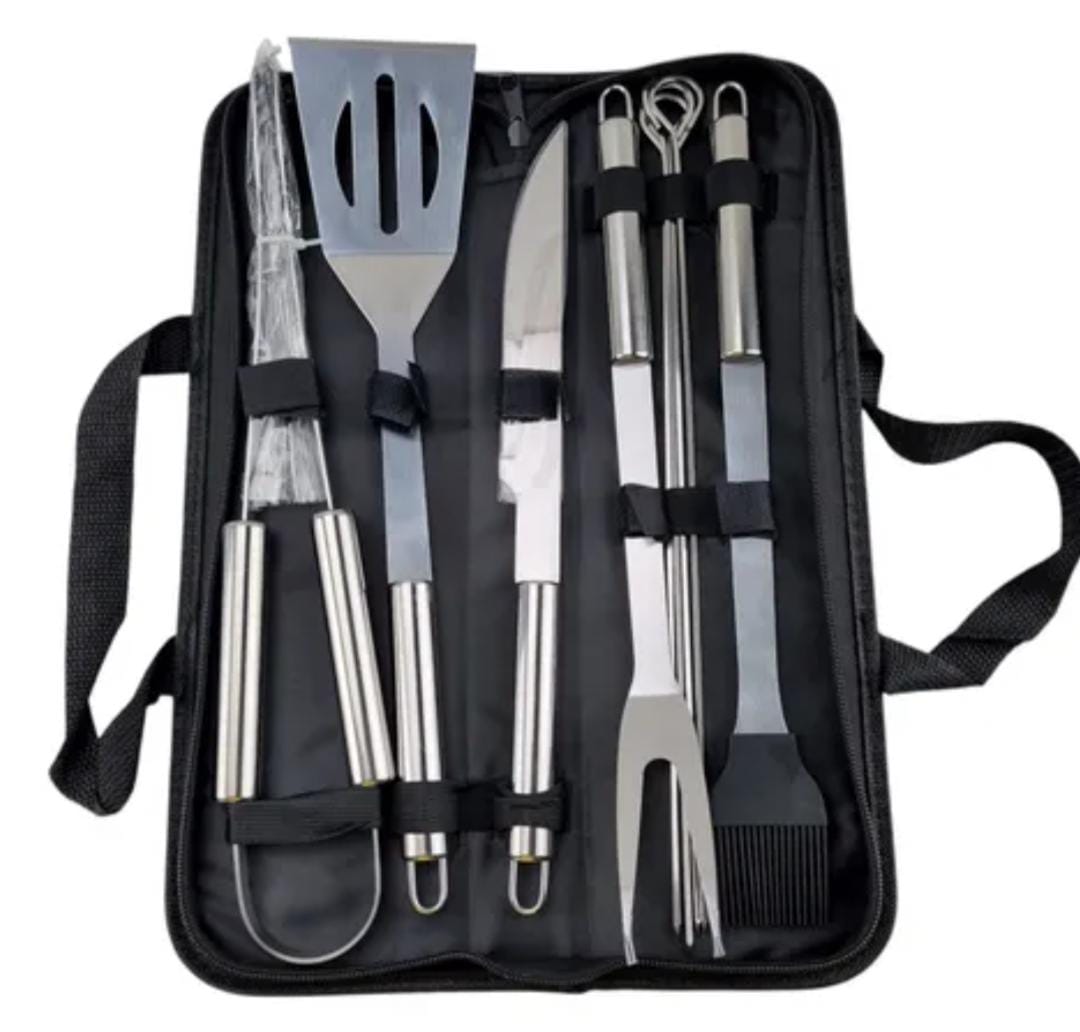 Kit Churrasco Completo Inox - Faca, Espátula, Pincel